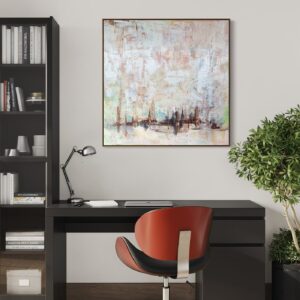 "City" painting displayed on a wall