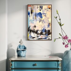 Interruptions in Blue shown displayed on a wall